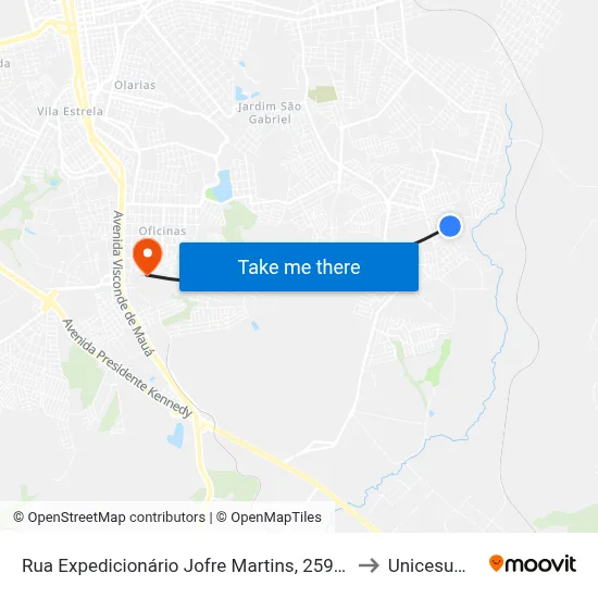 Rua Expedicionário Jofre Martins, 259-297 to Unicesumar map
