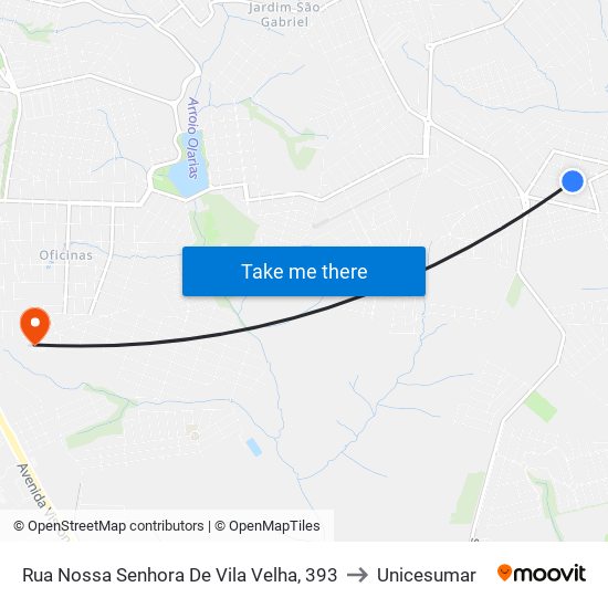 Rua Nossa Senhora De Vila Velha, 393 to Unicesumar map
