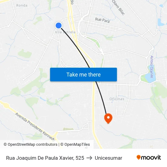 Rua Joaquim De Paula Xavier, 525 to Unicesumar map