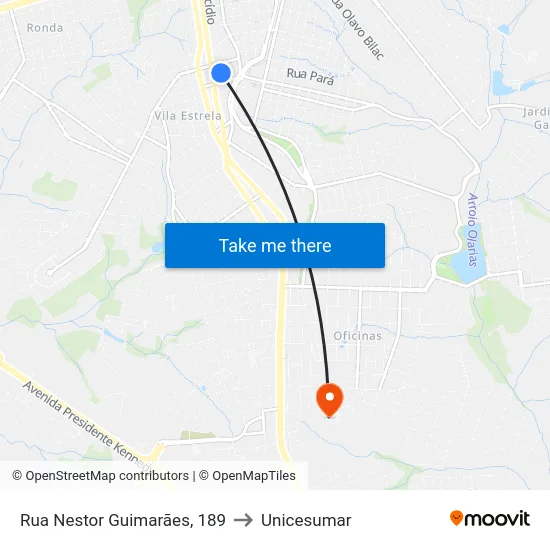 Rua Nestor Guimarães, 189 to Unicesumar map