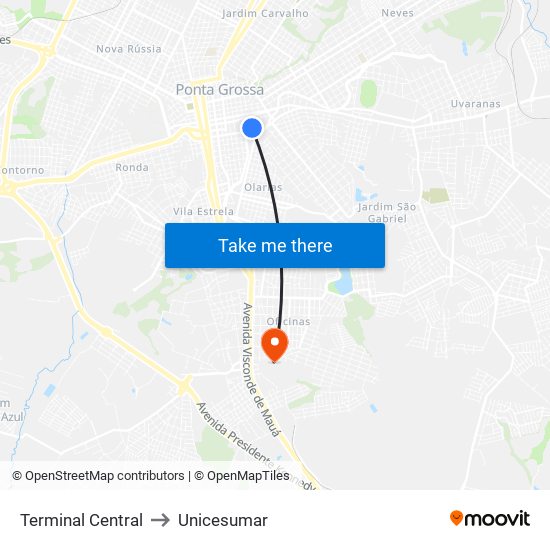 Terminal Central to Unicesumar map