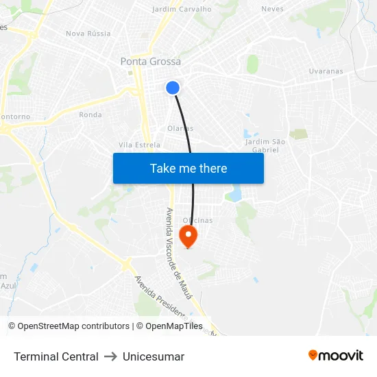 Terminal Central to Unicesumar map