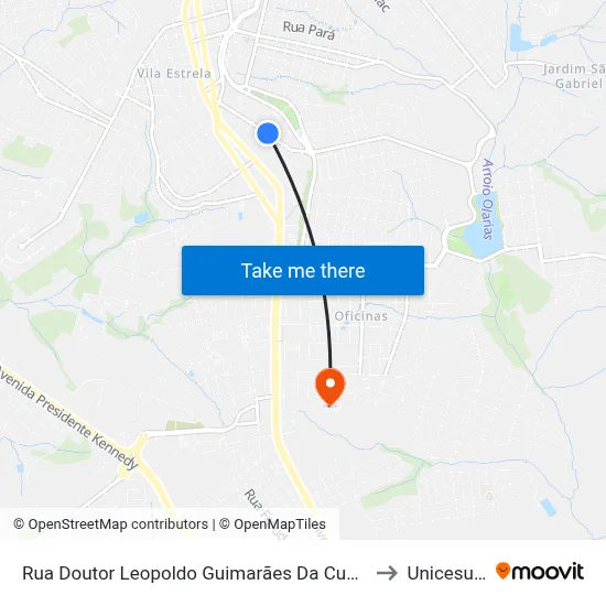 Rua Doutor Leopoldo Guimarães Da Cunha, 424-500 to Unicesumar map