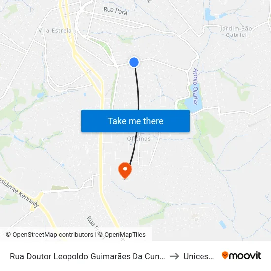 Rua Doutor Leopoldo Guimarães Da Cunha, 1164-1246 to Unicesumar map