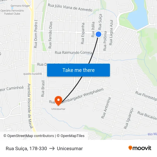 Rua Suíça, 178-330 to Unicesumar map