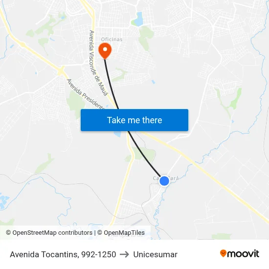 Avenida Tocantins, 992-1250 to Unicesumar map