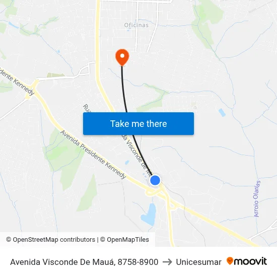Avenida Visconde De Mauá, 8758-8900 to Unicesumar map