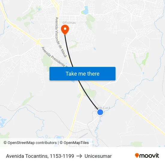 Avenida Tocantins, 1153-1199 to Unicesumar map