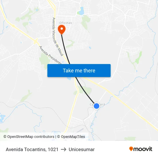 Avenida Tocantins, 1021 to Unicesumar map