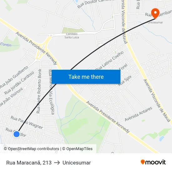 Rua Maracanã, 213 to Unicesumar map