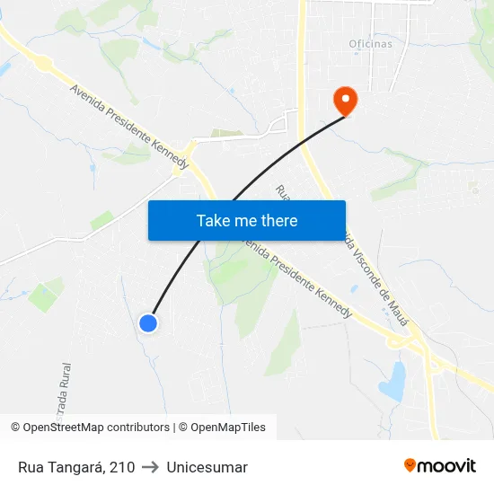 Rua Tangará, 210 to Unicesumar map