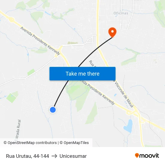 Rua Urutau, 44-144 to Unicesumar map