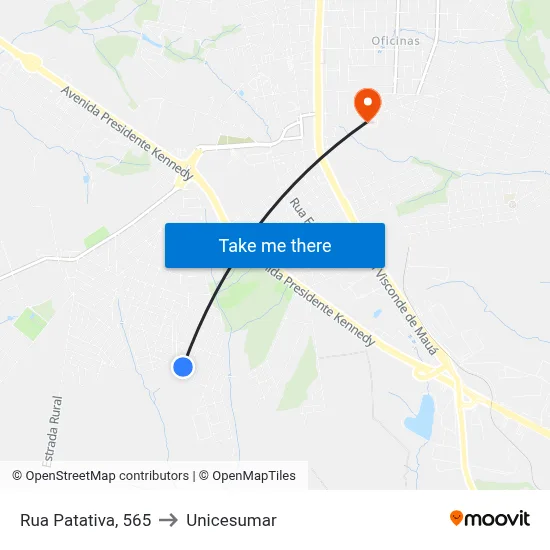 Rua Patativa, 565 to Unicesumar map