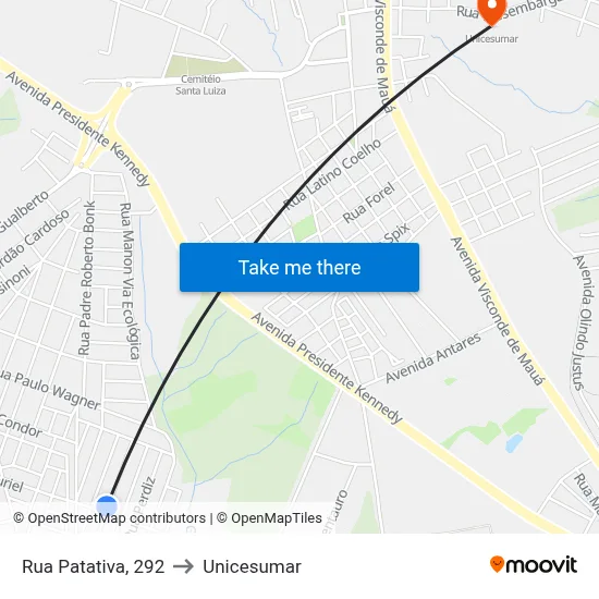 Rua Patativa, 292 to Unicesumar map