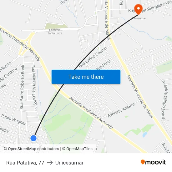 Rua Patativa, 77 to Unicesumar map