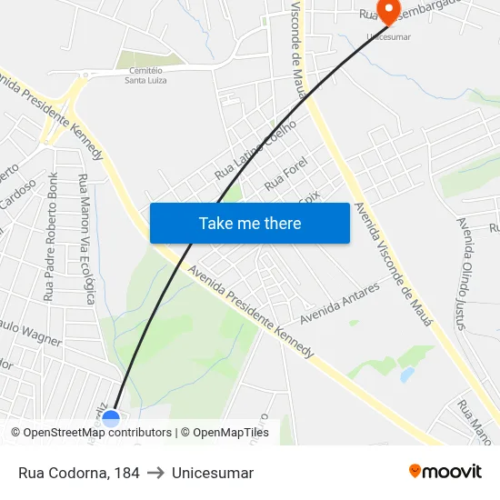 Rua Codorna, 184 to Unicesumar map