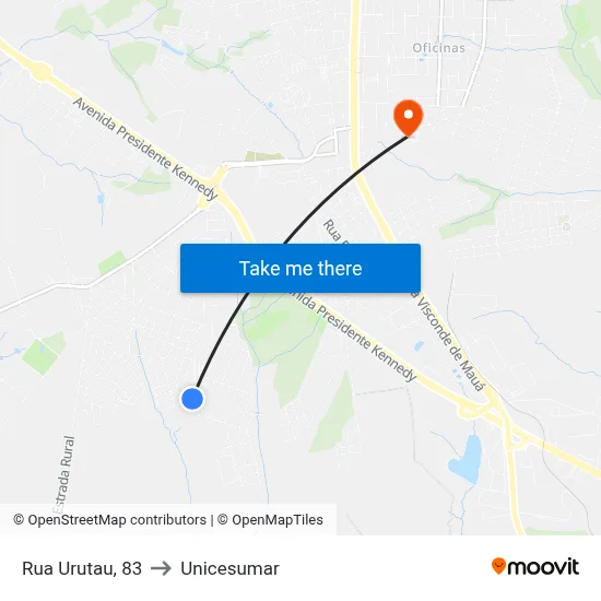 Rua Urutau, 83 to Unicesumar map