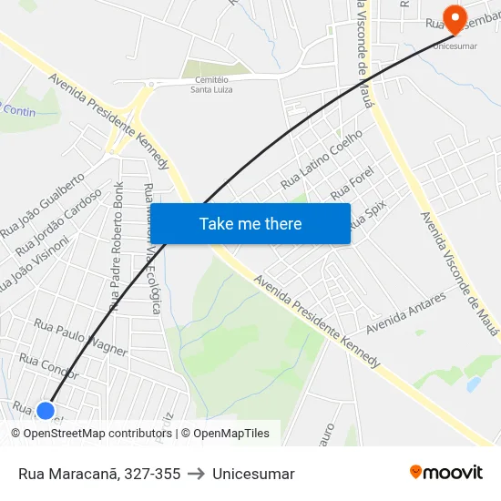 Rua Maracanã, 327-355 to Unicesumar map