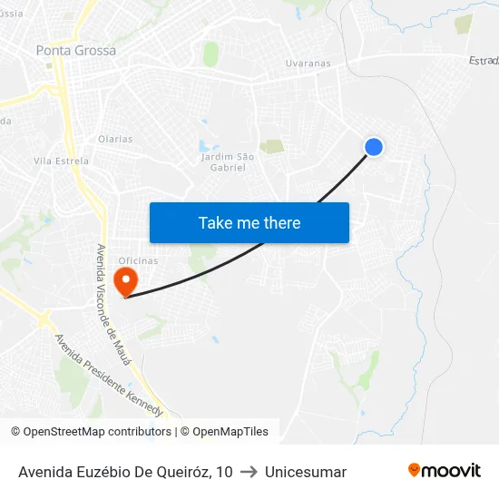 Avenida Euzébio De Queiróz, 10 to Unicesumar map