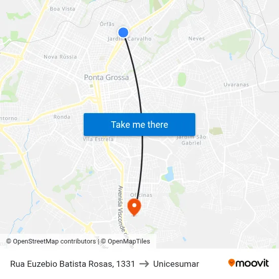 Rua Euzebio Batista Rosas, 1331 to Unicesumar map