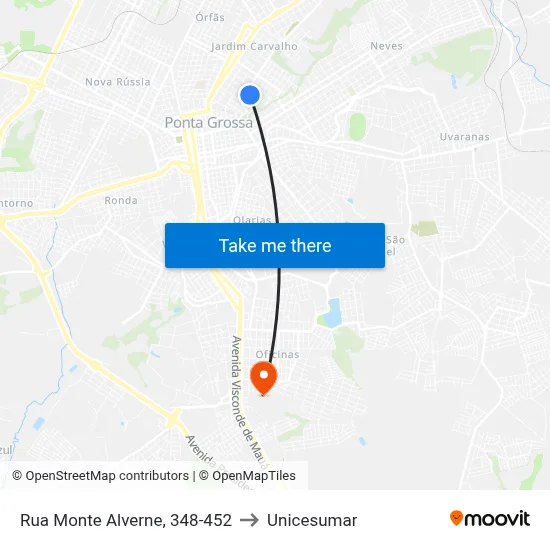Rua Monte Alverne, 348-452 to Unicesumar map