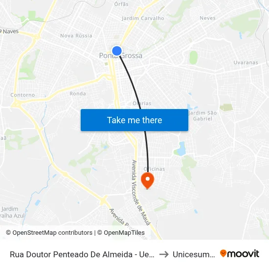 Rua Doutor Penteado De Almeida - Uepg to Unicesumar map