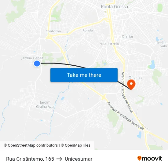 Rua Crisântemo, 165 to Unicesumar map