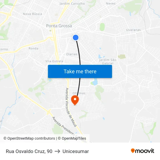 Rua Osvaldo Cruz, 90 to Unicesumar map