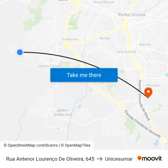 Rua Antenor Lourenço De Oliveira, 645 to Unicesumar map