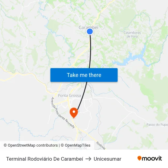Terminal Rodoviário De Carambeí to Unicesumar map