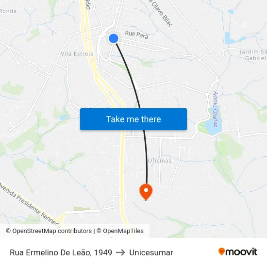 Rua Ermelino De Leão, 1949 to Unicesumar map