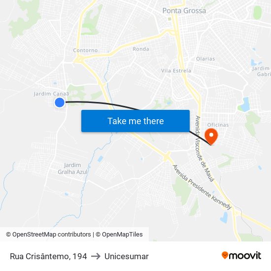 Rua Crisântemo, 194 to Unicesumar map