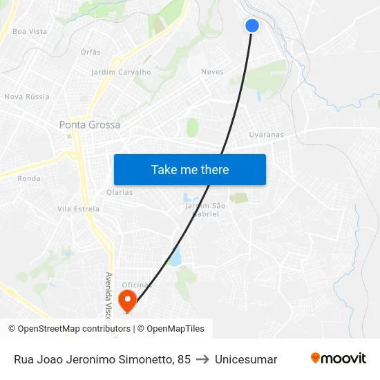 Rua Joao Jeronimo Simonetto, 85 to Unicesumar map