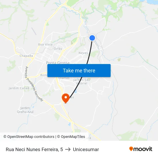 Rua Neci Nunes Ferreira, 5 to Unicesumar map