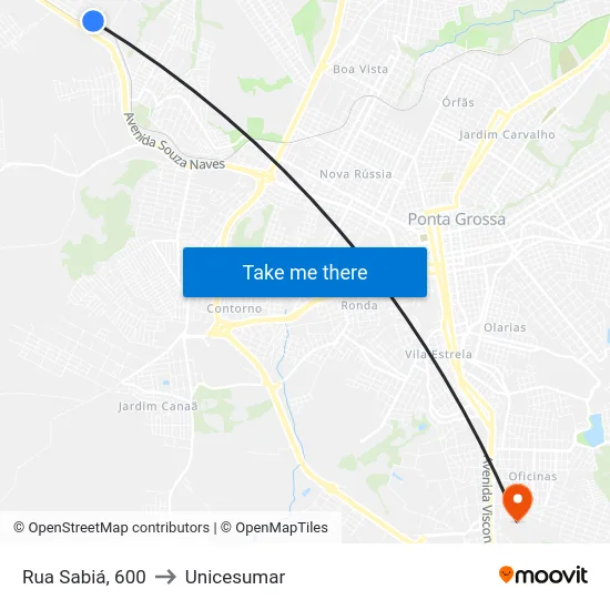 Rua Sabiá, 600 to Unicesumar map