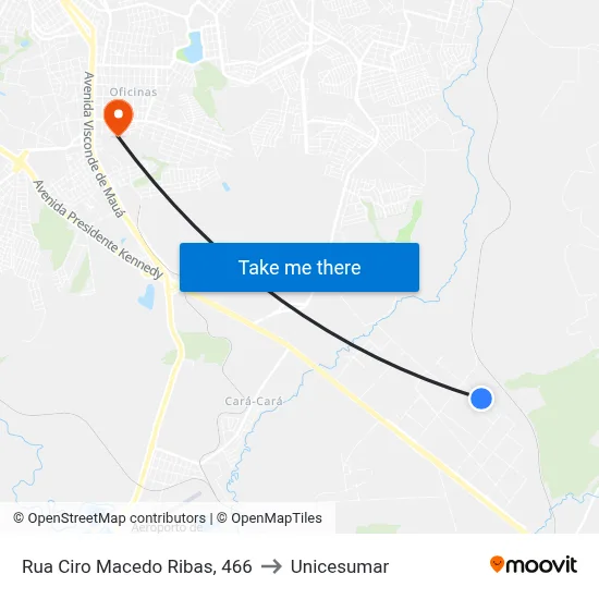 Rua Ciro Macedo Ribas, 466 to Unicesumar map