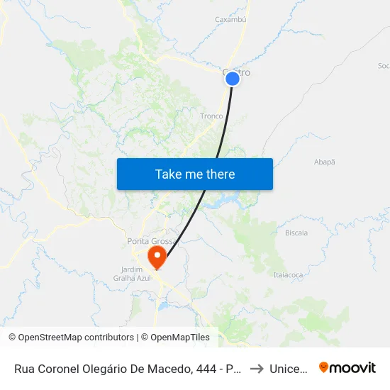 Rua Coronel Olegário De Macedo, 444 - Ponto De Integração 27 to Unicesumar map
