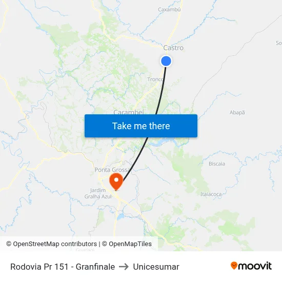 Rodovia Pr 151 - Granfinale to Unicesumar map