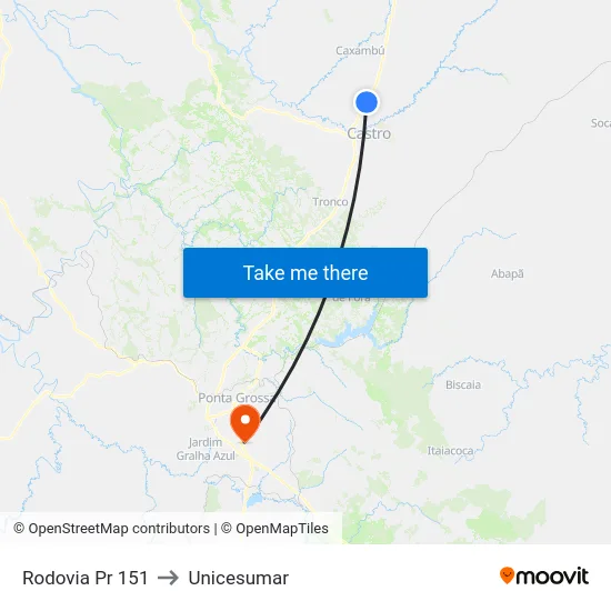 Rodovia Pr 151 to Unicesumar map