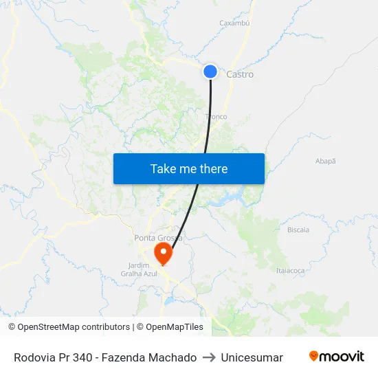 Rodovia Pr 340 - Fazenda Machado to Unicesumar map