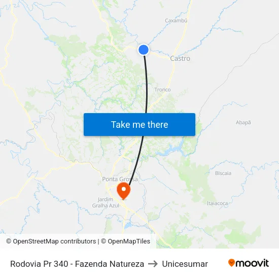Rodovia Pr 340 - Fazenda Natureza to Unicesumar map