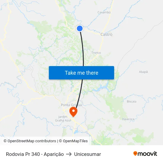Rodovia Pr 340 - Aparição to Unicesumar map