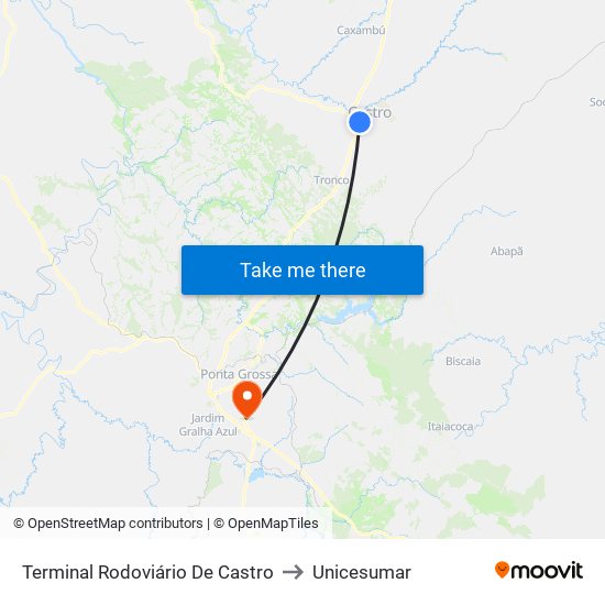 Terminal Rodoviário De Castro to Unicesumar map