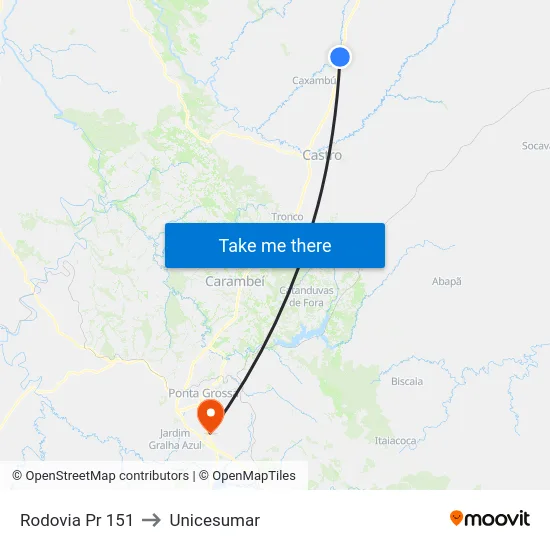Rodovia Pr 151 to Unicesumar map