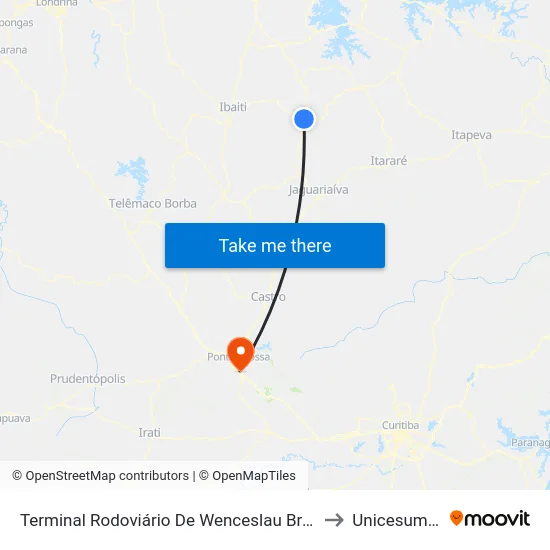 Terminal Rodoviário De Wenceslau Braz to Unicesumar map
