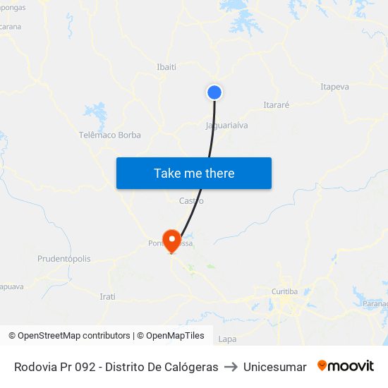 Rodovia Pr 092 - Distrito De Calógeras to Unicesumar map