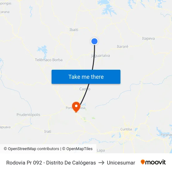 Rodovia Pr 092 - Distrito De Calógeras to Unicesumar map
