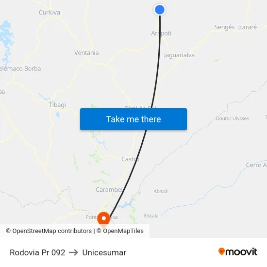 Rodovia Pr 092 to Unicesumar map