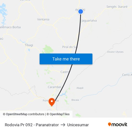 Rodovia Pr 092 - Paranatrator to Unicesumar map