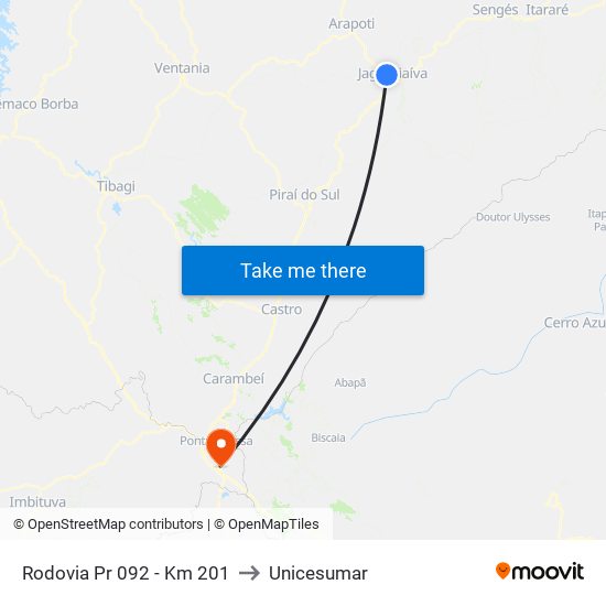 Rodovia Pr 092 - Km 201 to Unicesumar map